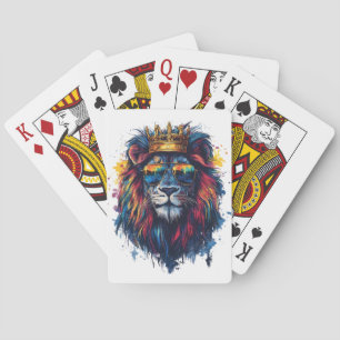 Baraja De Cartas Cabeza de león audaz con gafas de sol y corona