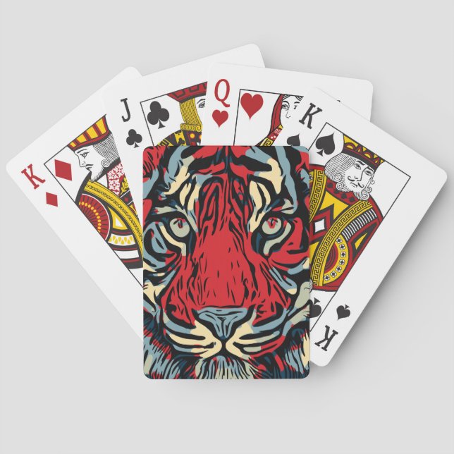 Baraja De Cartas Cabeza De Tigre En Rojo Y Azul (Reverso)