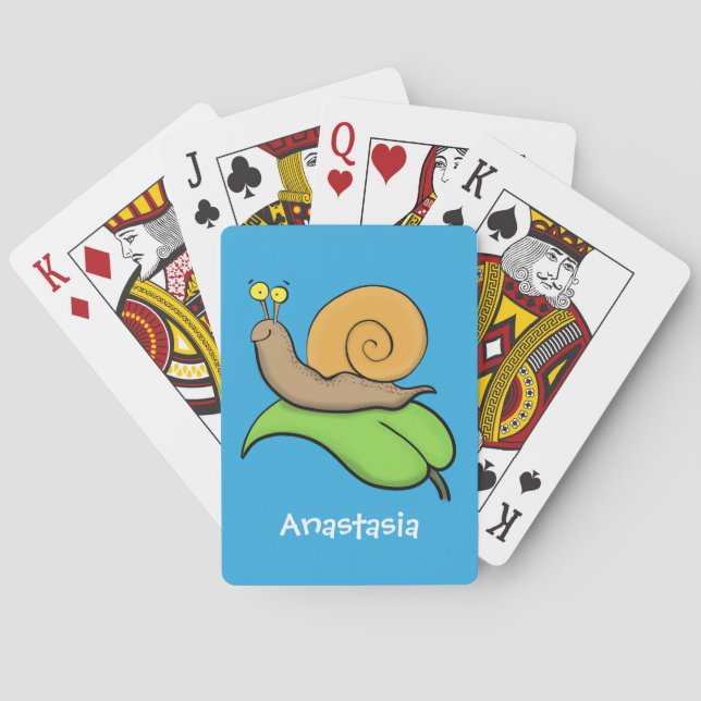 Baraja De Cartas Caca, caracol feliz en un ilustracion personalizad (Reverso)