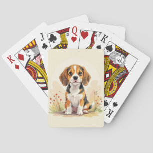 Baraja De Cartas Cachorro Beagle Tricolor Blanco Negro y Canela Ado