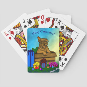 Baraja De Cartas Cachorro en una caja , Feliz Navidad