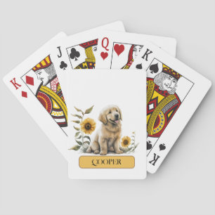 Baraja De Cartas Cachorro Labrador Amarillo Adorable con Girasoles,