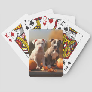 Baraja De Cartas Cachorro Pitbull Delicia de Otoño Calabaza 