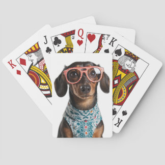 Baraja De Cartas Cachorro Salchicha Pequeño y Lindo Con Gafas Rojas