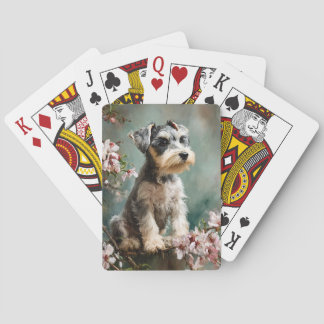 Baraja De Cartas Cachorro Schnauzer Flores de Cerezo de Primavera