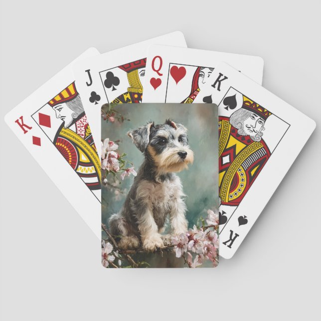 Baraja De Cartas Cachorro Schnauzer Flores de Cerezo de Primavera (Reverso)