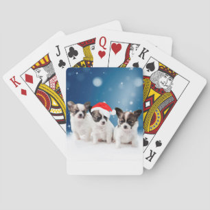 Baraja De Cartas Cachorros de Chihuahua con Navidades de Santa Hat