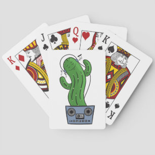 Baraja De Cartas Cactus de dibujos animados con auriculares y radio