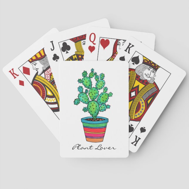 Baraja De Cartas Cactus magnífico de la acuarela en pote hermoso (Reverso)