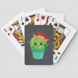 Baraja De Cartas Cactus redondos felices con un sombrero rojo
