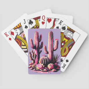 Baraja De Cartas Cactus rosados con fondo morado claro