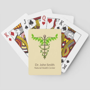 Baraja De Cartas Caduceo Médico Alternativo Hojas Verdes Beige