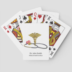 Baraja De Cartas Caduceo Médico de Oro & Estetoscopio con Corazón