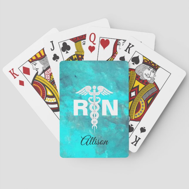 Baraja De Cartas Caduceo personalizado del mármol de la turquesa (Reverso)