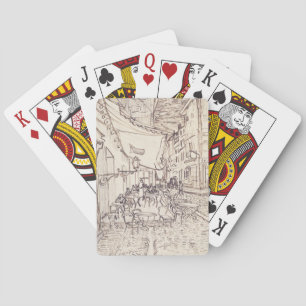 Baraja De Cartas Cafetería por la noche, Bella Artes Sketch, Van Go