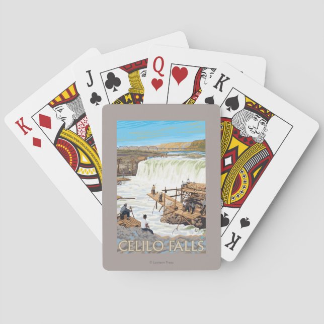 Baraja De Cartas Caídas de Celilo que pescan el poster del viaje (Reverso)