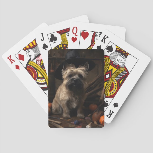 Baraja De Cartas Cairn Terrier arroja calabazas de Halloween Scary (Reverso)