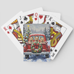 Baraja De Cartas Cairn Terrier Navidad Camión Rojo Fiesta