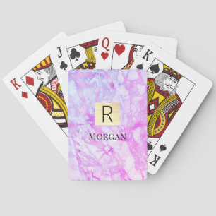 Baraja De Cartas Caja dorada con mármol blanco y púrpura, nombre y