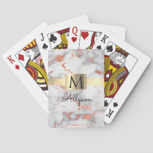 Baraja De Cartas Caja dorada de mármol de oro blanco/rosa, nombre/m
