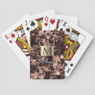 Baraja De Cartas Caja dorada de mármol negro/oro rosa, nombre/monog