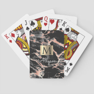 Baraja De Cartas Caja dorada de mármol negro/oro rosa, nombre/monog