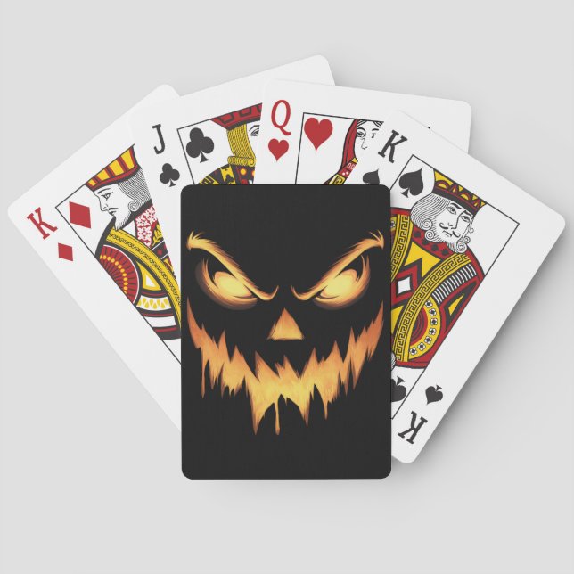 Baraja De Cartas Calabaza asustada Jack O Lantern Face Halloween (Reverso)