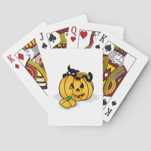 Baraja De Cartas Calabaza de Halloween con gato negro