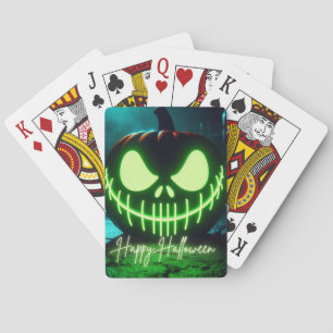 Baraja De Cartas Calabaza de Halloween verde chillón
