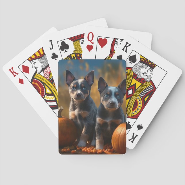 Baraja De Cartas Calabaza deslumbrante azul heeler pipa otoño (Reverso)