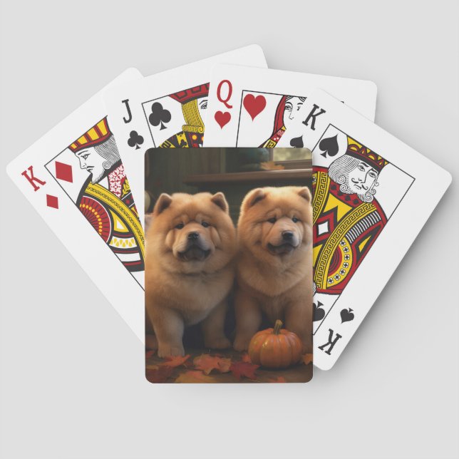 Baraja De Cartas Calabaza deslumbrante Chow Chow Puppy Autumn (Reverso)