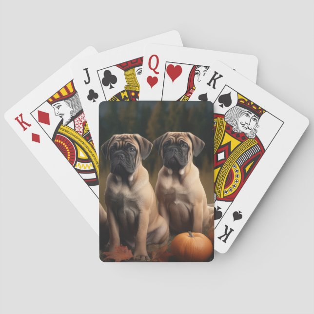 Baraja De Cartas Calabaza deslumbrante de bullmastiff Puppy otoño (Reverso)