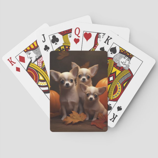Baraja De Cartas Calabaza deslumbrante de Chihuahua Puppy Autumn (Reverso)
