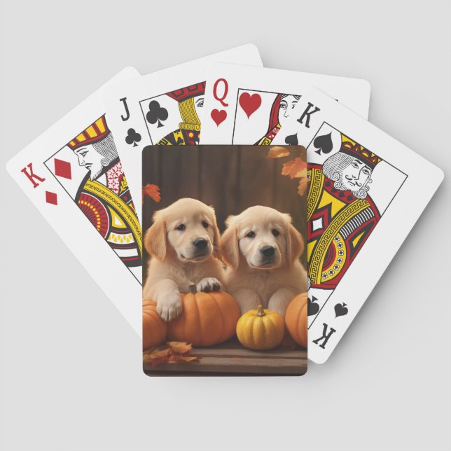 Baraja De Cartas Calabaza deslumbrante de otoño de Golden Retriever (Reverso)