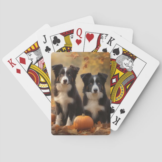 Baraja De Cartas Calabaza deslumbrante del otoño boreal Collie Pupp (Reverso)