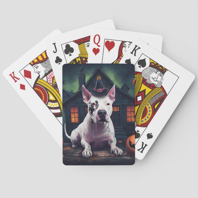 Baraja De Cartas Calabazas de Bull Terrier Halloween dan miedo (Reverso)