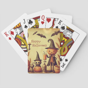 Baraja De Cartas Calabazas y murciélagos vintage y caprichosos de H