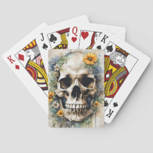 Baraja De Cartas Calavera acuarela con flores silvestres