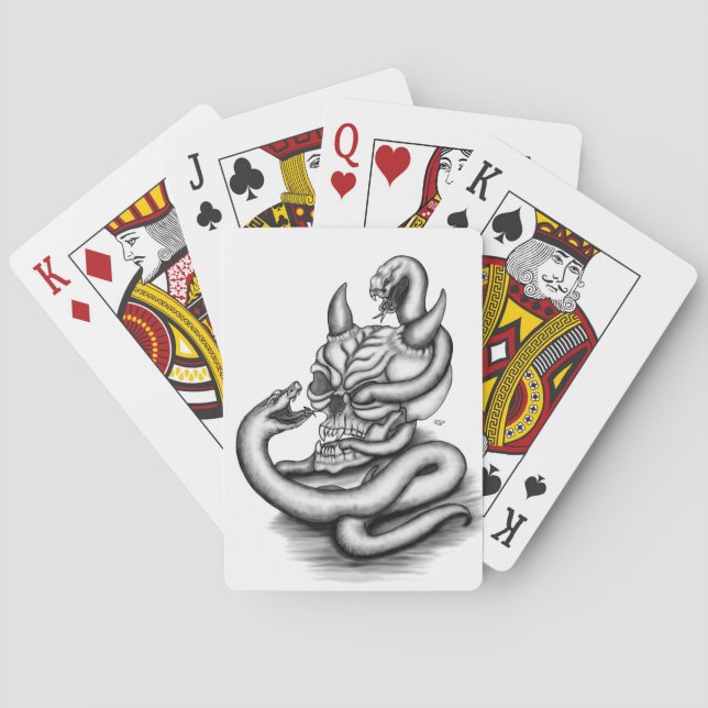 Baraja De Cartas Calavera - Cabeza malvada con serpiente (Reverso)