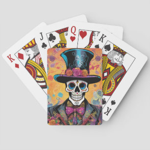 Baraja De Cartas Calavera colorida: Día del esqueleto muerto