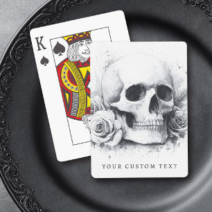 Baraja De Cartas Calavera con pintura acuarela de rosas