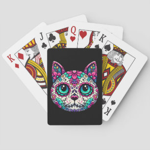 Baraja De Cartas Calavera de azúcar de gato colorida
