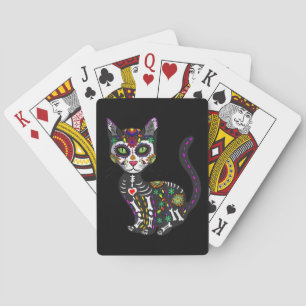 Baraja De Cartas Calavera de azúcar Gato Mexicano Halloween Día De