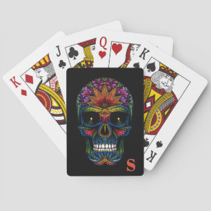 Baraja De Cartas Calavera de azúcar mexicana con monograma inicial 
