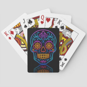 Baraja De Cartas Calavera de azúcar neón negro/bienvenida día de mu