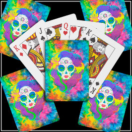 Baraja De Cartas [Calavera de azúcar psicodélica] Arco de arcoiris 