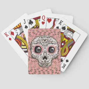 Baraja De Cartas Calavera de azúcar rosa y dorado y corazones capri