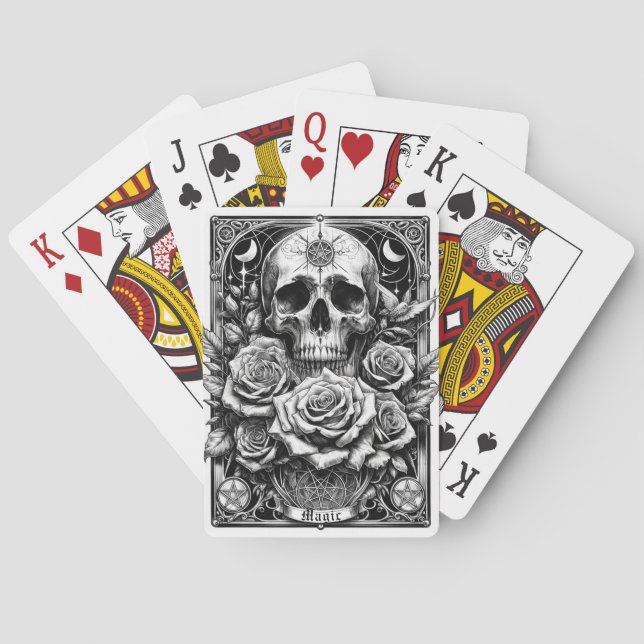 Baraja De Cartas Calavera de pentáculo y rosas arte tarot (Reverso)