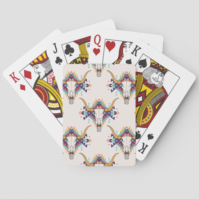 Baraja De Cartas Calavera de toros tribales: Boho Seamless (Reverso)