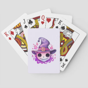Baraja De Cartas Calavera en un sombrero de bruja caprichosa
